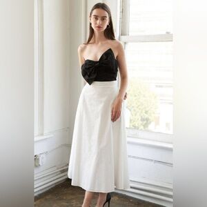 Strapless Bow Midi Dress Black White A-Line